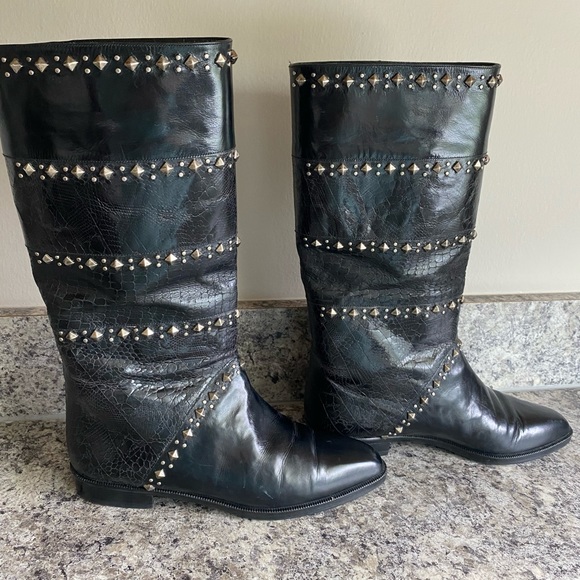 VTG Stuart Weitzman Studded Snake/Croc Skin Leather Boots 6 - Picture 4 of 10